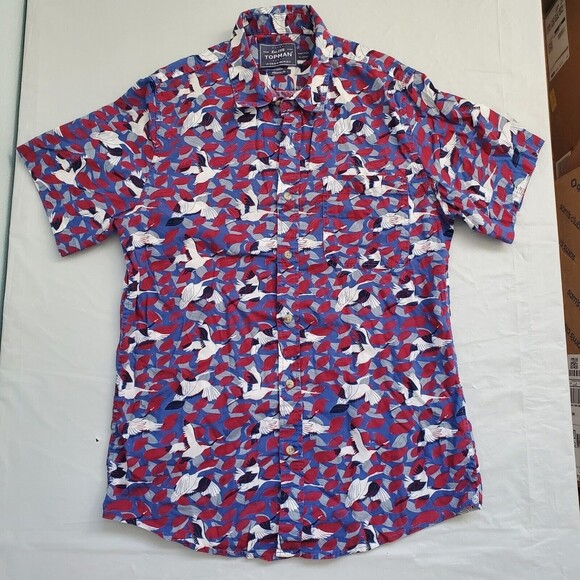 Topman Shirt Cranes All Over Graphic Colorful Button Up Shirt Men's Small - Picture 11 of 12